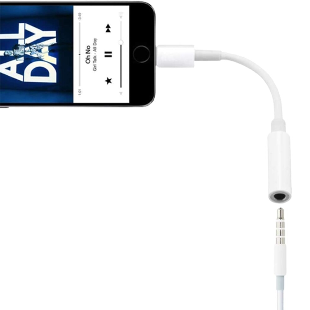Adaptor audio Lightning la Jack 3.5 mm Macvi, alb, compact, constructie din cupru