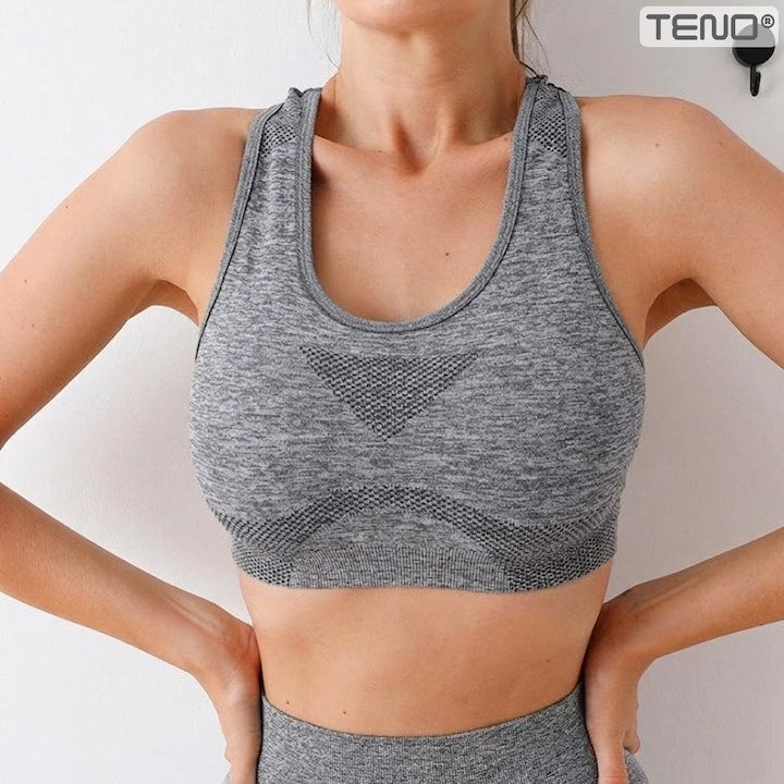 Set Costum Fitness din 2 Piese Teno®, colanti si bustiera, material respirabil, uscare rapida, elasticitate ridicata, one-size, gri