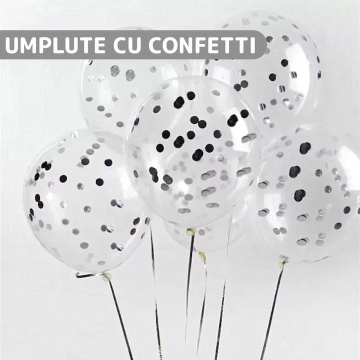 Set 15 Baloane Teno®, Confeti, pentru Petreceri/Aniversari/Evenimente, o singura dimensiune, 3 culori, latex, argintiu/alb/transparent