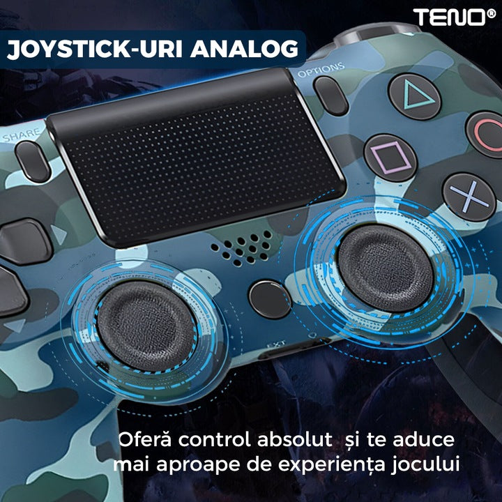 Controller Wireless DoubleShock Teno®, compatibil cu PS4, joystick-uri analog, vibratie dubla, baterie performanta, cammouflage blue