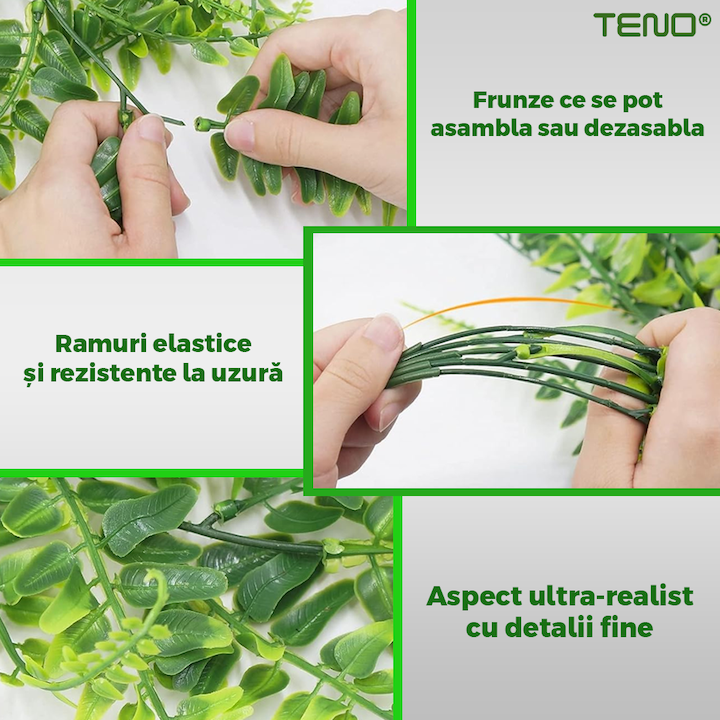 Set 2 Plante Artificiale Tip Iedera Teno®, ramuri agatatoare, aspect natural, rezistente la conditii meteo, frunze detasabile, interior/exterior, 85 cm, verde