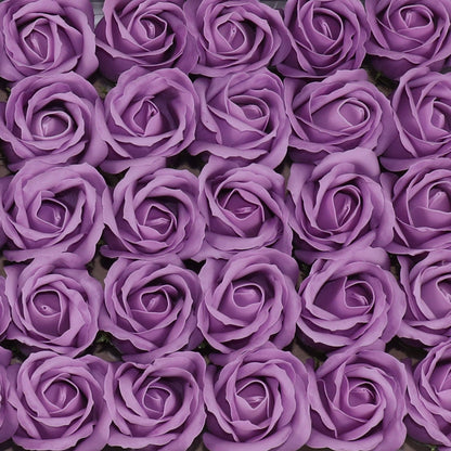 Set 50 trandafiri din sapun, 5x5 cm, calitate premium, decor si cadou elegant, Mov lavanda