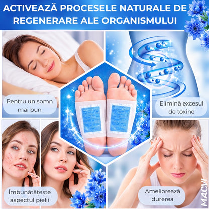 Set 10 Plasturi Plasturi Detox KINOKI Macvi® pentru Picioare cu floare albastra, Detoxifiere Naturala, Eliminare Toxine, Reducere Miros Neplacut, Imbunatatire Somn, Relaxare si Revitalizare