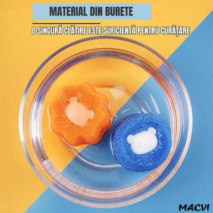 Set 10 bile Macvi® pentru masina de spalat - indepartare eficienta a parului de animale si uman, reutilizabile, eco-friendly, albastru si portocaliu