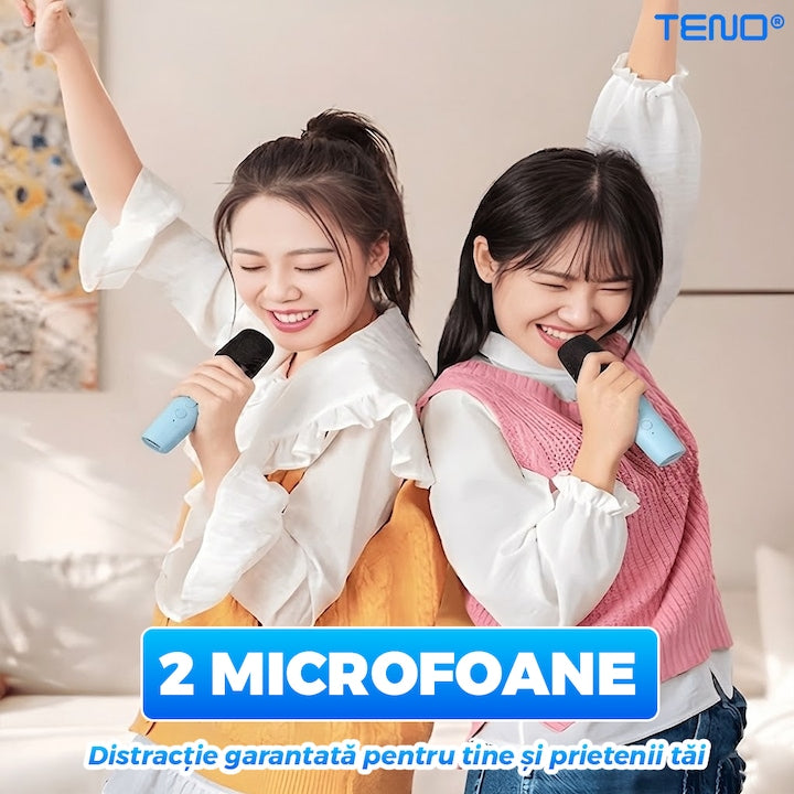 Boxa Portabila Teno®, karaoke, 2 microfoane, 4 porturi, wireless, RBG, Albastru deschis