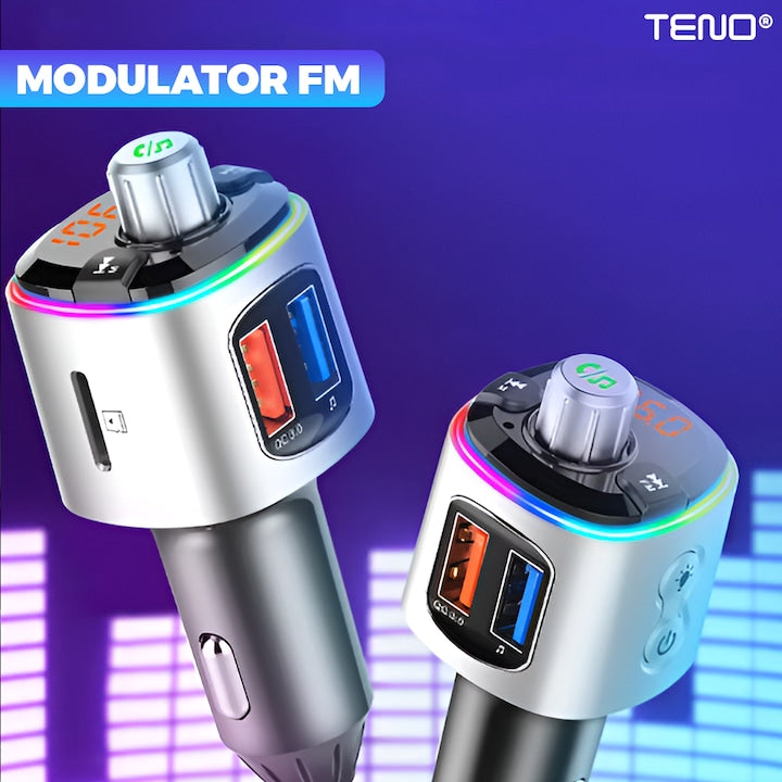 Modulator Auto FM, Teno, Bluetooth 5.0, functie dubla incarcare, afisare voltaj baterie, gri