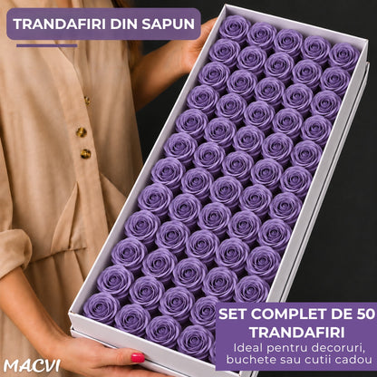 Set 50 trandafiri din sapun, 5x5 cm, calitate premium, decor si cadou elegant, Visiniu inchis