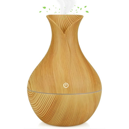 Difuzor Aromaterapie Macvi® cu Umidificator, ultrasunete, forma de vaza, buton touch, bej , LED 7 culori, 130 ml