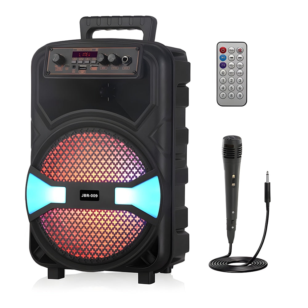 Boxa Portabila JBR009 Teno®, microfon inclus, telecomanda de control, lumini LED, panou de comanda, 6 moduri de conectare, autonomie ridcata, 1200W, negru