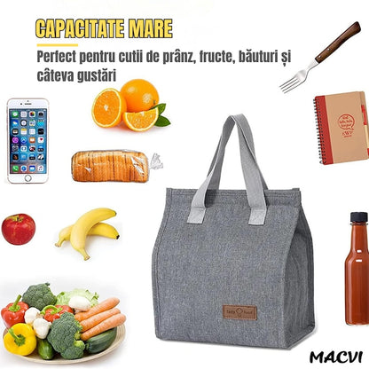 Geanta termoizolanta Macvi® multifunctionala, pentru birou, picnic sau camping, 22.5x13x25.5 cm, material premium, design gri