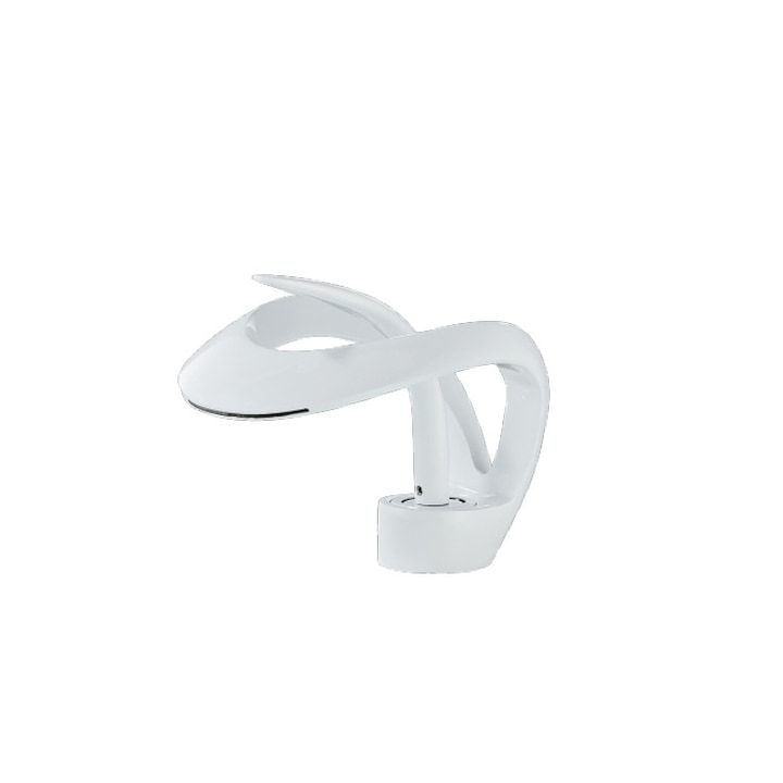 Baterie chiuveta baie Macvi® tip cascada cromata 15 cm montaj pe chiuveta design nordic modern debit redus, alb