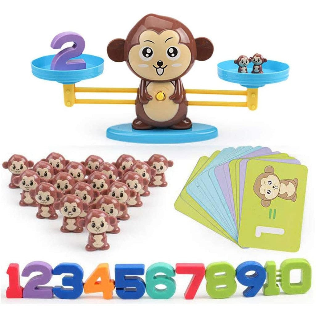 Jucarie Educativa Macvi® Maimuta Balanta STEM cu 65 Piese Joc Matematica si Numere Copii