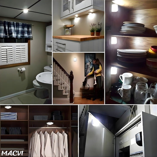 Lampa LED Macvi® cu senzor de miscare si alimentare pe baterii iluminare automata pentru holuri, scari, dulapuri si sertare, montaj rapid fara cabluri, 1 buc