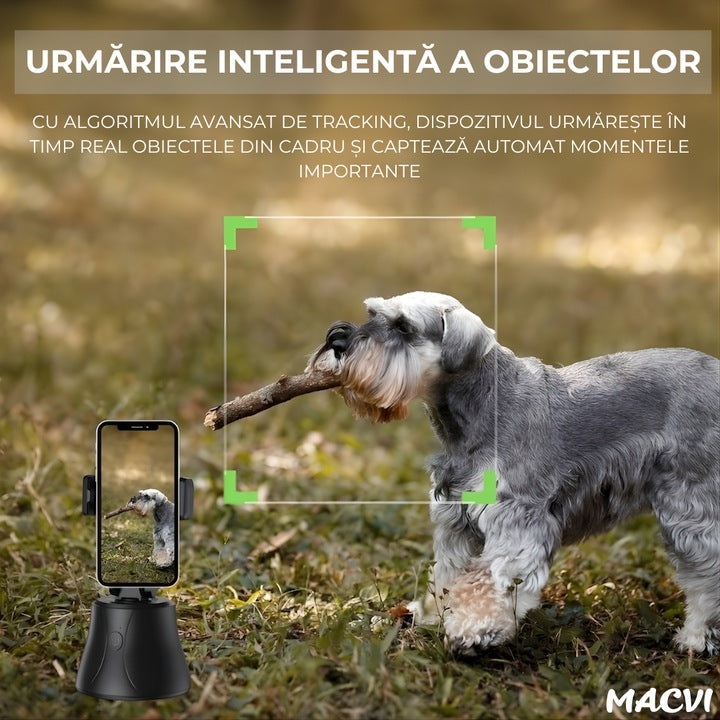 Suport telefon Macvi® portabil cu trepied, rotativ 360°, reglabil, ideal pentru fotografii, YouTube, TikTok, Negru