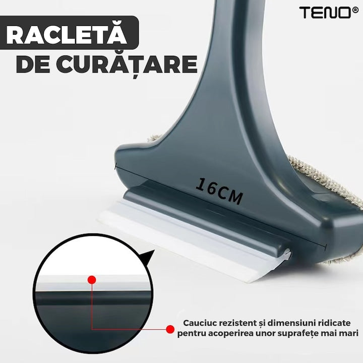 Stergator 2 in 1 Teno®, design dual cu laveta si racleta, maner detasabil, curatare si lustruire, ideal pentru toate tipurile de suprafete, gri/galben