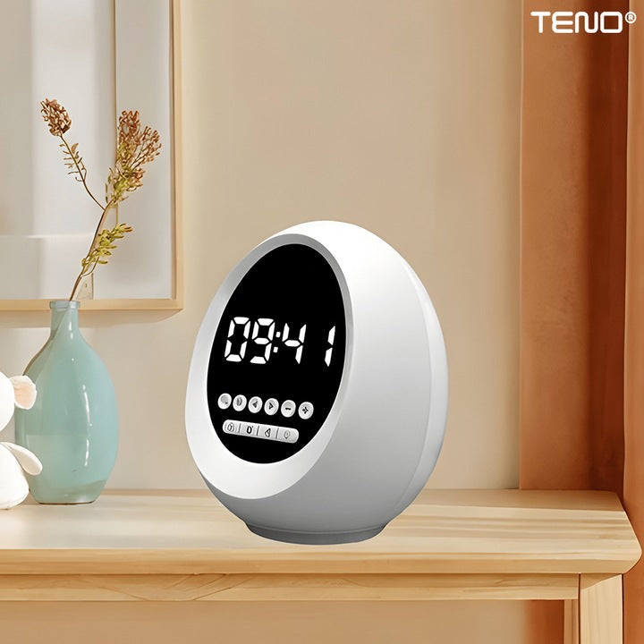 Ceas Desteptator Multifunctional Teno®, Bluetooth, functie de alarma, functie de radio, lumini RGB, autonomie ridicata, oval