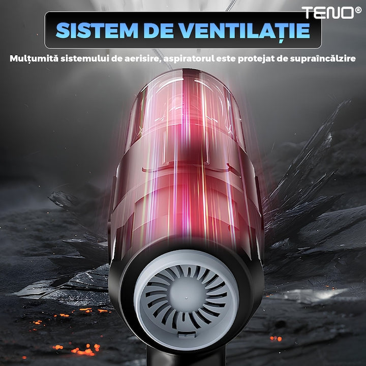 Aspirator de Mana Auto Teno®, 6 in 1, aspirare, suflare, vidare, umflare, viteza ridicata, motor puternic, autonomie mare, baterie litiu, filtru HEPA, 35000PA, 120W, negru