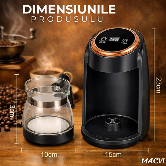 Cafetiera Electrica Macvi® Tip Ibric pentru Cafea Turceasca, 600W, 0, 3L, Display LCD, Negru/Auriu, Multifunctionala