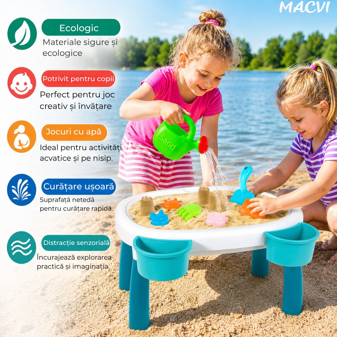 Masuta Joaca Nisip si Apa Macvi® pentru Copii cu Accesorii Masa Activitati Exterior Educativa Senzoriala