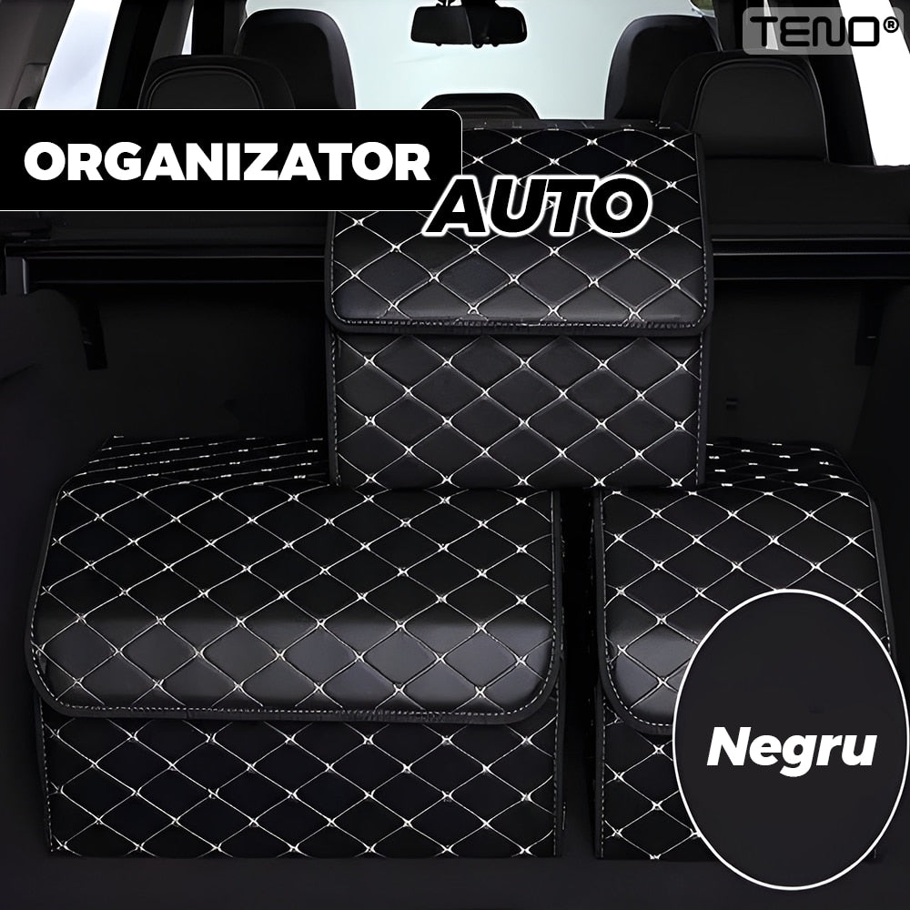 Organizator portbagaj auto Teno, pliabil, rezistent, negru carouri, M