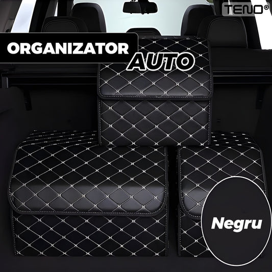 Organizator portbagaj auto Teno, pliabil, rezistent, negru carouri, M