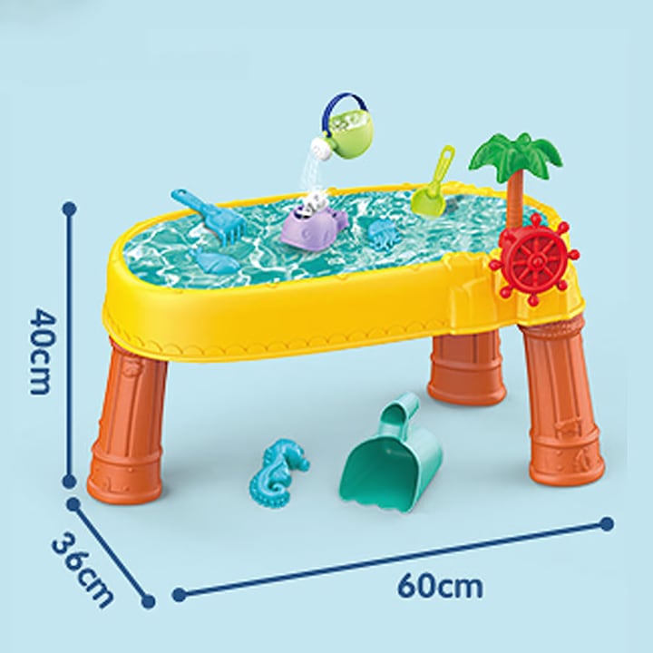 Masa de apa 2 in 1 Macvi® pentru copii, cu 8 accesorii interactive, multicolor, recomandata 3 ani+