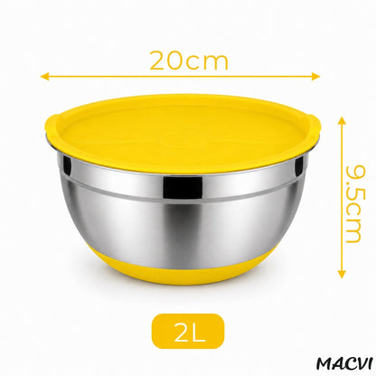Castron MACVI cu capac, inox, 20 cm, antiderapant, galben