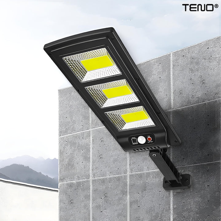 Lampa Solara Stradala 3 LED-uri Teno®, control prin telecomanda, senzor de miscare, 3 moduri de iluminare, protectie IP65, Waterproof, exterior, negru