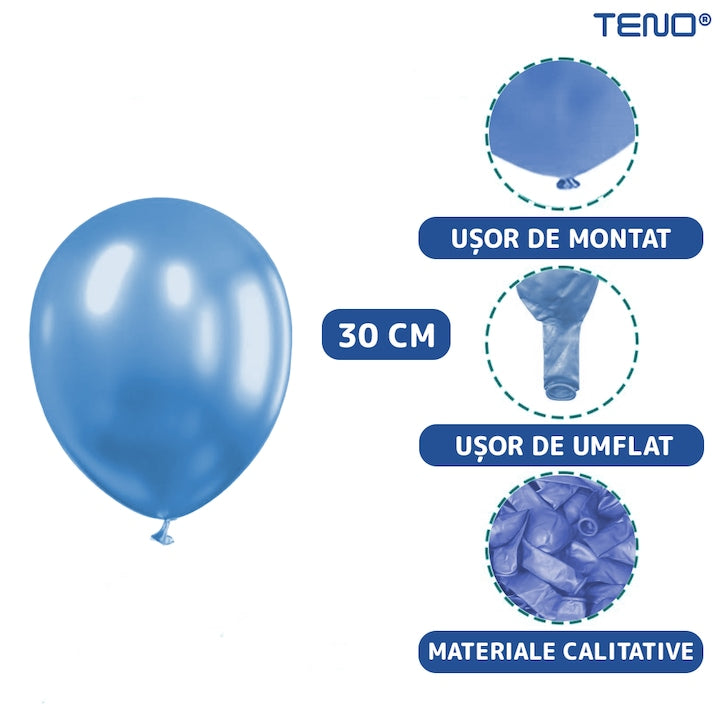 Set 10 Baloane Teno®, Confeti, pentru Petreceri/Aniversari/Evenimente, o singura dimensiune, 2 culori, latex, albastru inchis