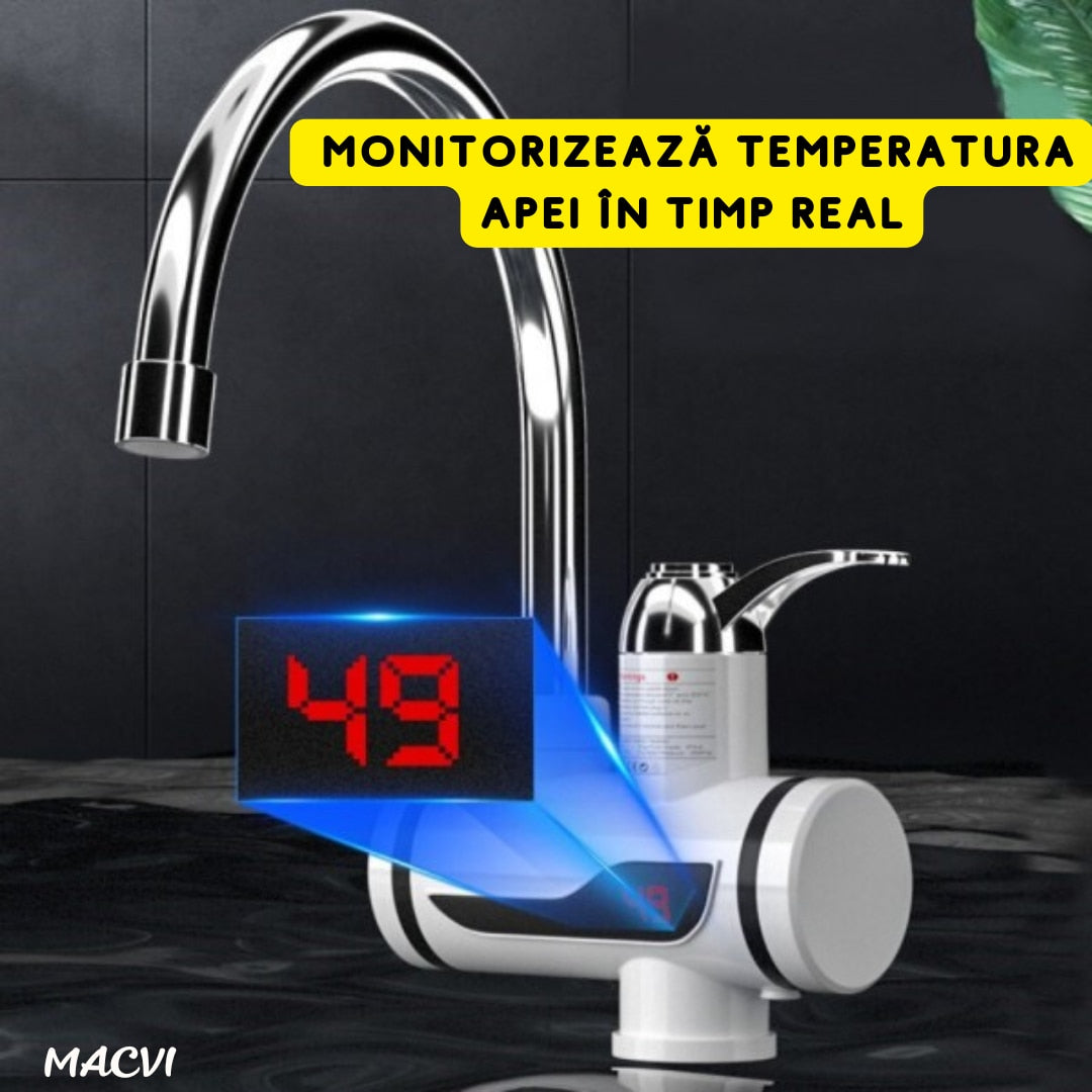 Robinet electric Model RX-00701 Macvi®, LED, apa calda instant, WSN + Filtru pentru apa, montabil pe robinet, Alb