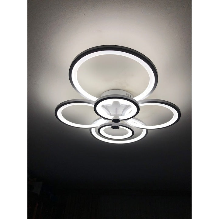 Lustra LED Smart Macvi® 6 Cercuri 160W Telecomanda Aplicatie Telefon Dimabila Lumina Calda Rece Neutra 70x58 cm