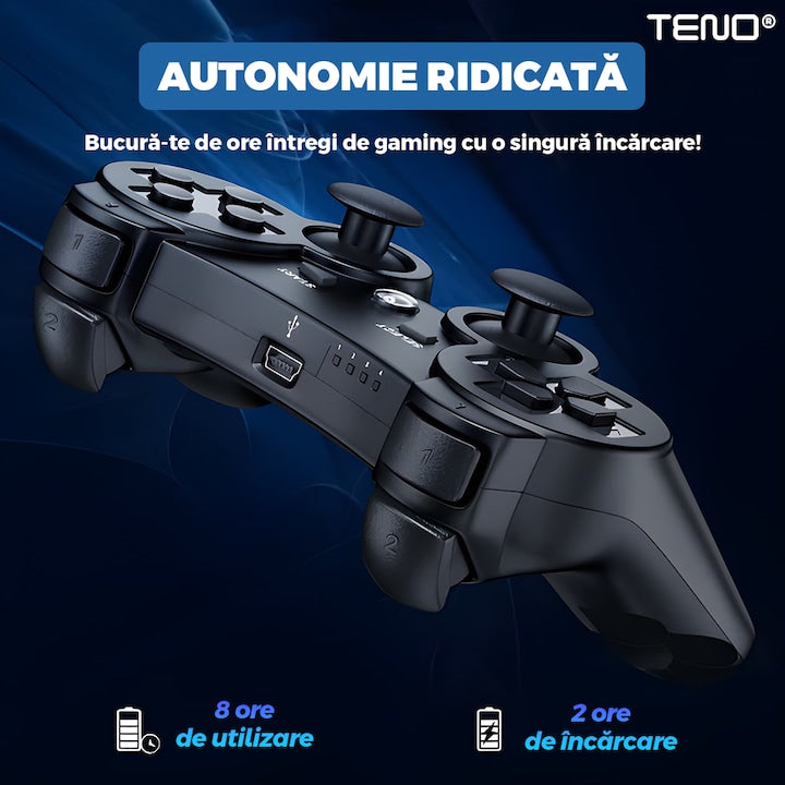 Controller Wireless DoubleShock Teno®, compatibil cu PS3, joystick-uri analog, vibratie dubla, baterie performanta, negru