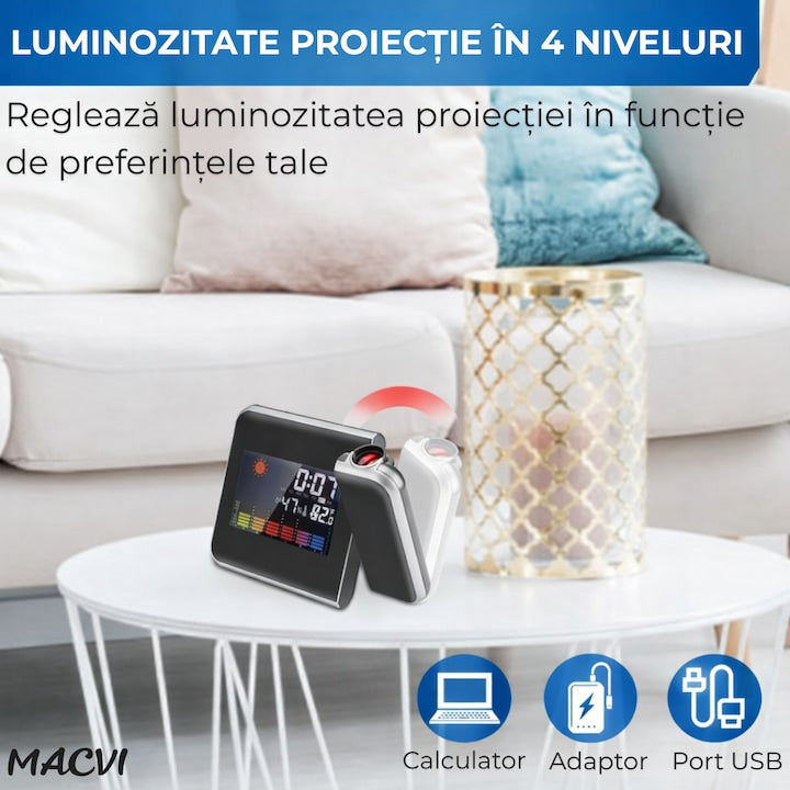 Ceas cu Calendar Macvi®, Alarma si Proiector Tip LED DS-8190