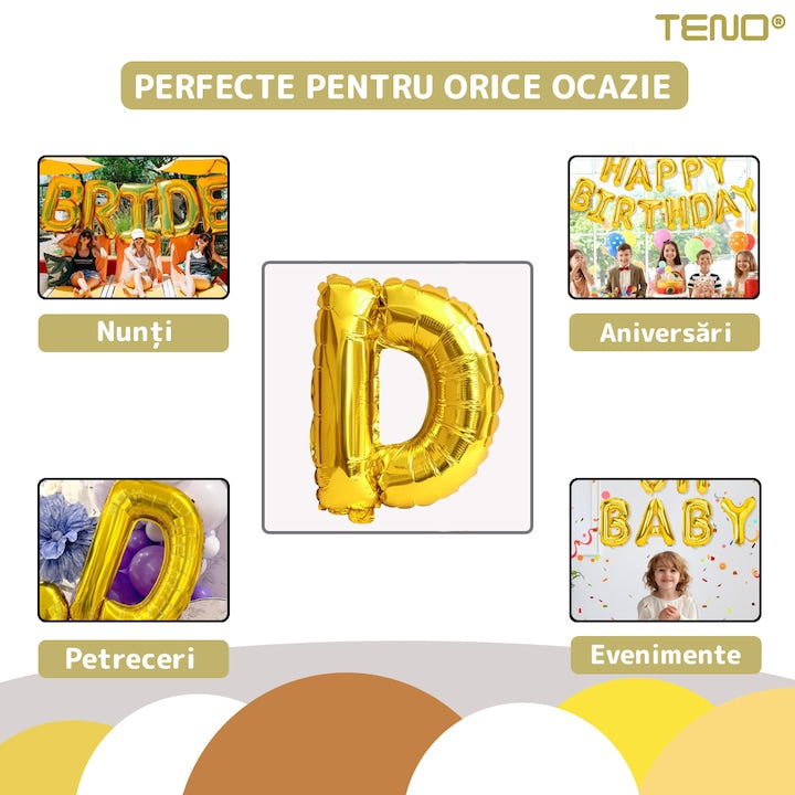 Balon in Forma de Litera D Teno®, metalizat, pentru Petreceri/Aniversari/Evenimente, rezistent, folie, gold, 40 cm