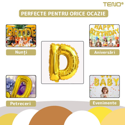 Balon in Forma de Litera D Teno®, metalizat, pentru Petreceri/Aniversari/Evenimente, rezistent, folie, gold, 40 cm