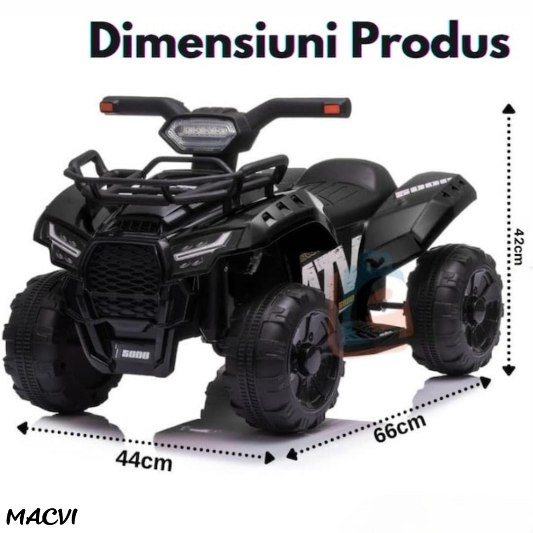 ATV Electric MACVI® pentru Copii cu Motor 6V si Baterie Reincarcabila, Potrivit 18-36 Luni, Control Simplu si Siguranta Sporita, Negru