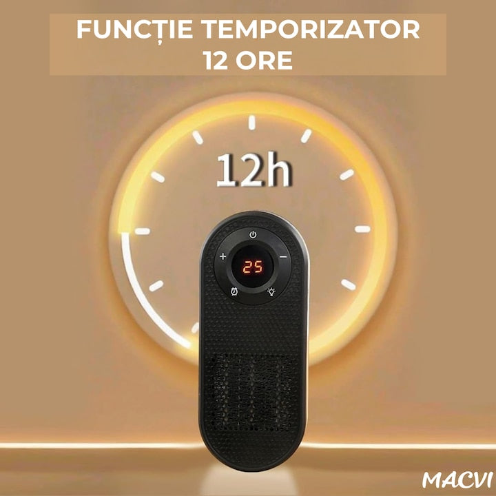 Incalzitor electric MACVI Compact 500W, rotire 180°, afisaj LED, telecomanda, protectie supraincalzire, pentru spatii mici
