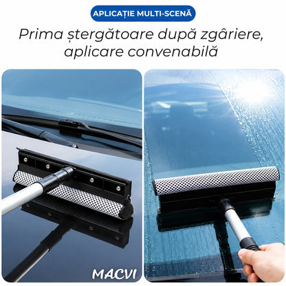 Perie pentru Spalat Geamuri cu Manere Extensibile Macvi® Telescopice din Aluminiu, 120 cm, 2 in 1, Stergator pentru Geamuri