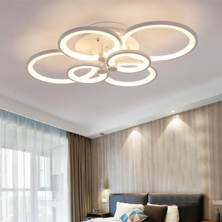 Lustra LED Smart Macvi® 6 Cercuri 160W Telecomanda Aplicatie Telefon Dimabila Lumina Calda Rece Neutra 70x58 cm