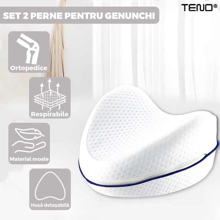Set 2 Perne Ortopedice Teno®, pentru genunchi si picioare, spuma cu memorie husa detasabila, corectie postura in timpul somnului, 23 x 20 cm