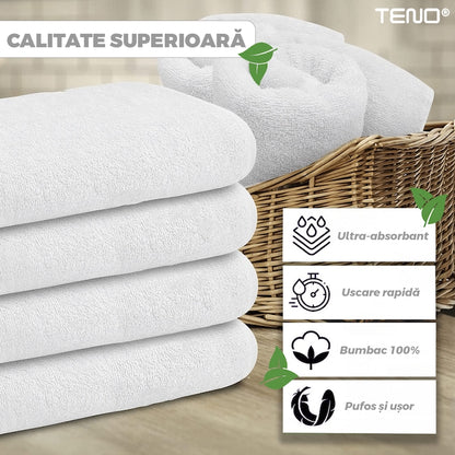 Prosop de baie si de fata Teno®, pentru uz rezidential/hotel/calatorii, densitate 420g/m², model egiptean, bumbac 100%, dimensiuni 50x90 cm, alb