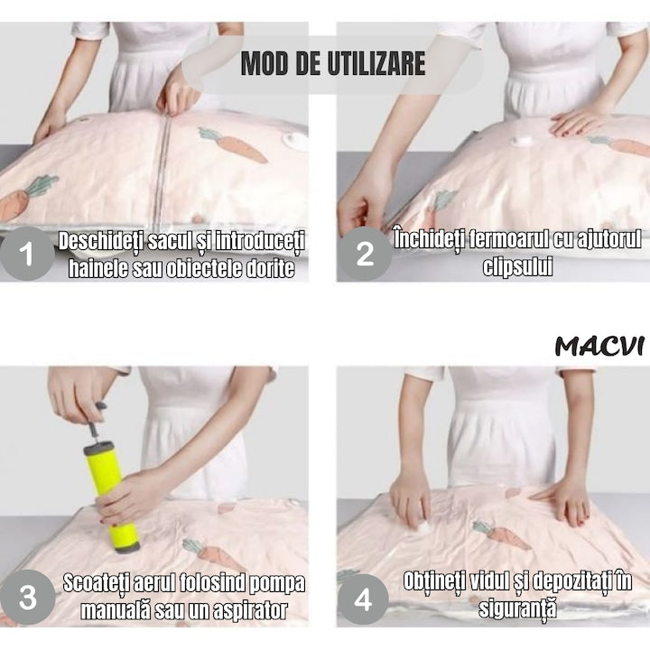 Set 12 Saci de Vidat Macvi® 70x100 cm, Reutilizabili, Transparenti, Depozitare Haine si Textile, Protectie impotriva Prafului, Umiditatii si Insectelor
