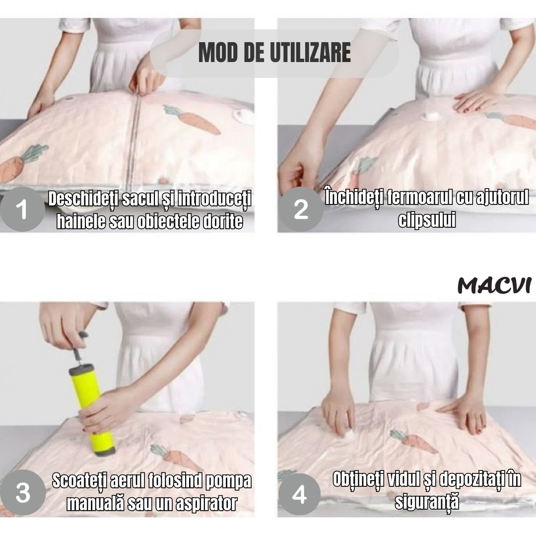 Set 12 Saci de Vidat Macvi® 50x70 cm, Reutilizabili, Transparenti, Depozitare Haine si Textile, Protectie impotriva Prafului, Umiditatii si Insectelor