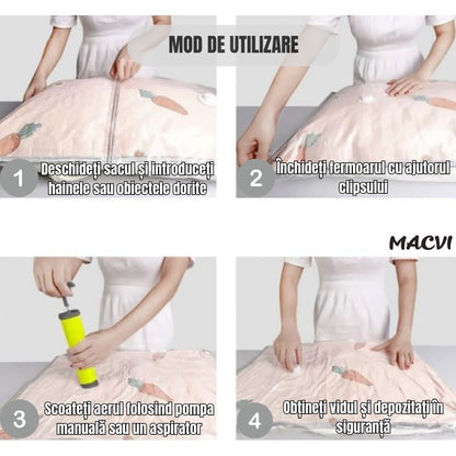 Set 12 Saci de Vidat Macvi® 50x70 cm, Reutilizabili, Transparenti, Depozitare Haine si Textile, Protectie impotriva Prafului, Umiditatii si Insectelor
