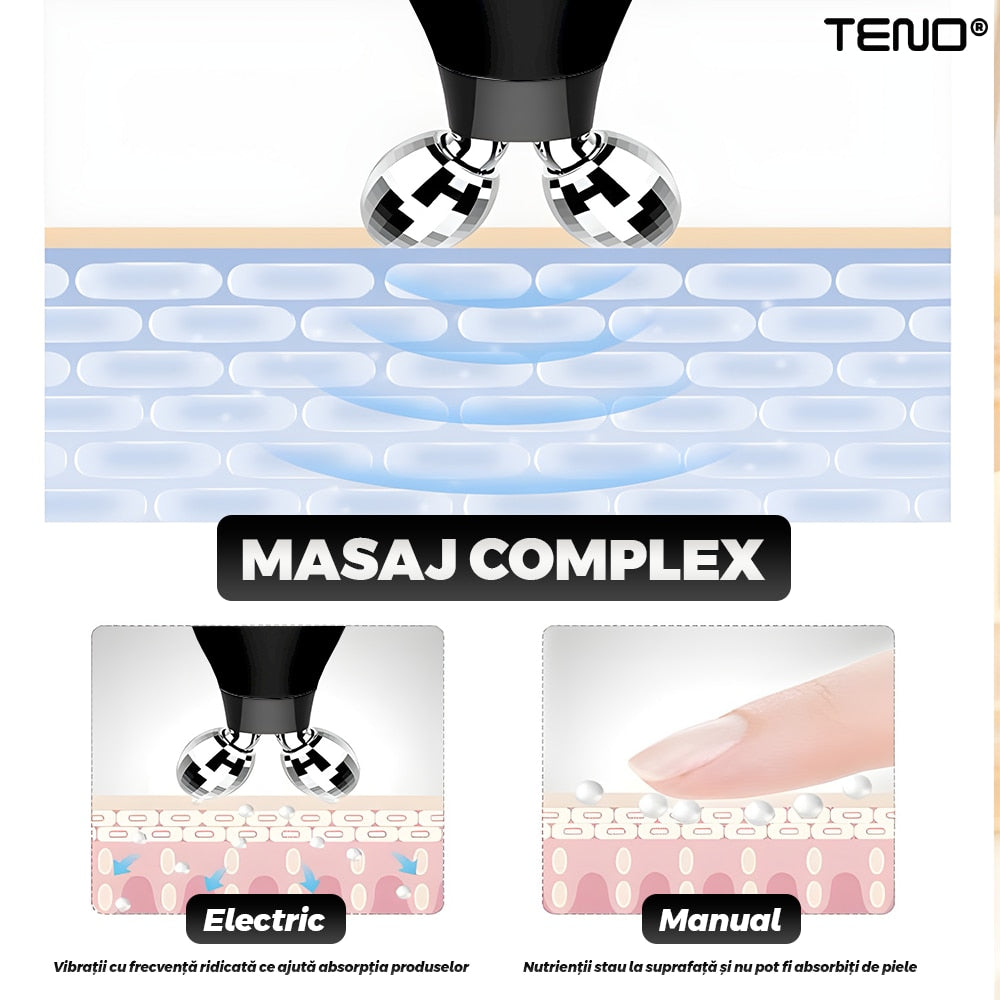 Aparat pentru Tratament Facial cu Microcurenti Teno®, lifting facial 3D, microcurenti EMS, antirid, remodelare, fermizare, suport inclus, cablu de alimentare, negru