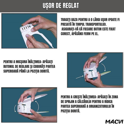 Set 10 Organizatoare pantofi reglabile Macvi®, suport bej pentru incaltaminte, dublare spatiu depozitare, design stabil si antialunecare