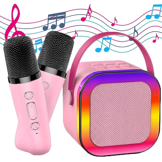 Boxa Portabila Teno®, karaoke, 2 microfoane, 4 porturi, wireless, RBG, Roz
