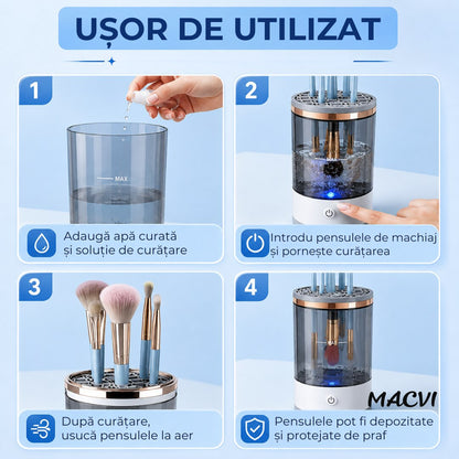 Dispozitiv automat de curatare pensule machiaj Macvi®, ultrasonic, 7000 RPM, incarcare USB, compact, ABS/PC, transparent