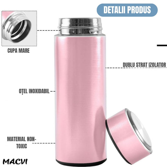 Termos smart Macvi® cu afisaj LED temperatura, 500 ml, otel inoxidabil premium, design inteligent, mentine bauturile calde pana la 6 ore, 22, 5 x 6, 5 cm