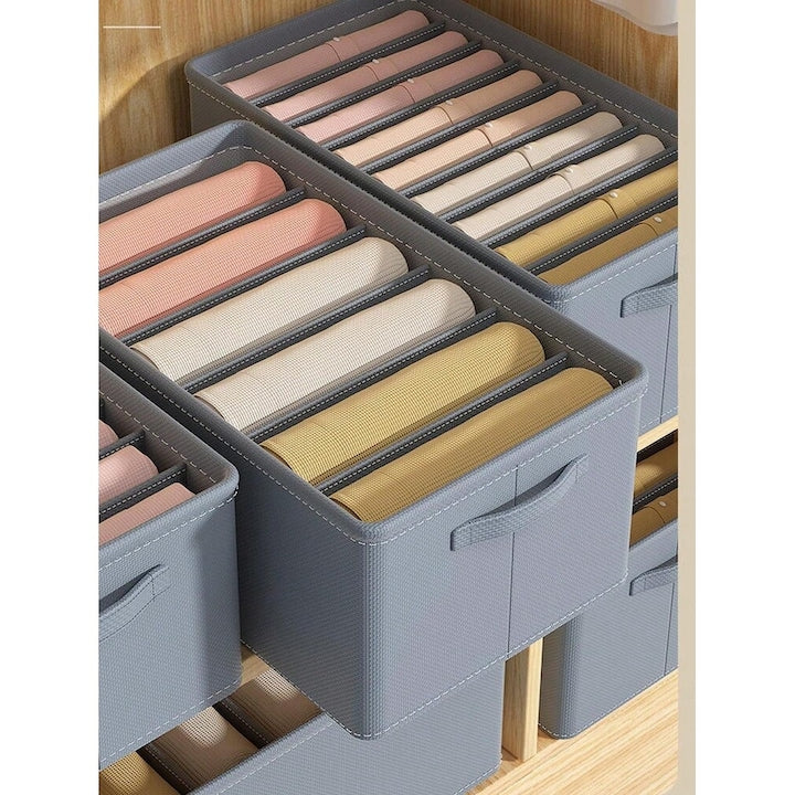 Organizator haine, MACVI, 9 compartimente, pliabil, rigidizat, gri, 44x25x20cm
